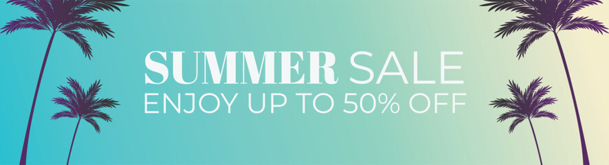 Fototapeta premium Summer sale banner with tropical aesthetic beach design background vector illustration