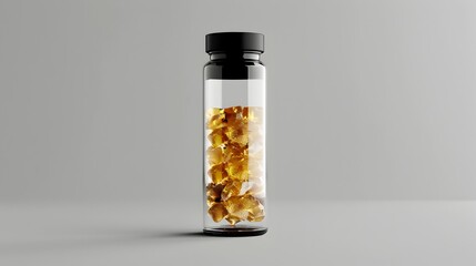 Design a label for a transparent bottel with a black top for collagen, Crystal bottle mockup and flowers in marble surface