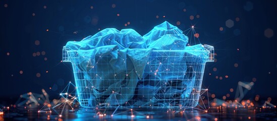 Fototapeta premium Digital Laundry Basket with Clothes in a Futuristic Setting