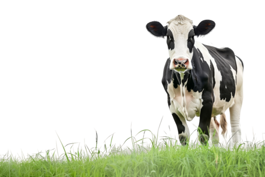 A cow is standing in a field of grass