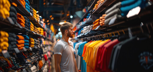 Fototapeta premium Contemplating the Perfect Purchase in a Maze of Colorful Options