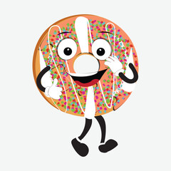 Donut mascot, vintage cartoon styled retro vector illustration, cute doughnut cartoon character design for t shirt design,poster,sticker and etc