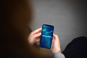 Cropped image of businesswoman analyzing chart on mobile phone