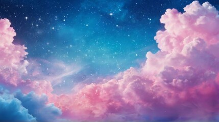 Naklejka premium Night sky with clouds and stars. Colorful fantasy background. 3D illustration