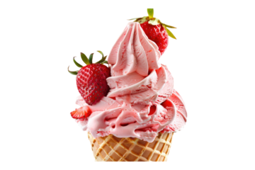 Strawberry ice cream isolated on transparent background