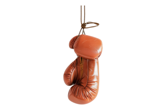Suspending boxing gloves isolated on transparent background