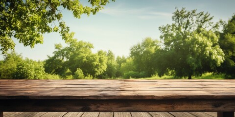 Wooden Tabletop With Blurred Summer Background