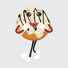 Donut mascot, vintage cartoon styled retro vector illustration, cute doughnut cartoon character design for t shirt design,poster,sticker and etc