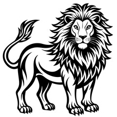 vector lion hand drawn line art isolated silhouet