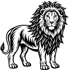 vector lion hand drawn line art isolated silhouet