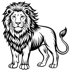 vector lion hand drawn line art isolated silhouet