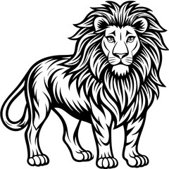 vector lion hand drawn line art isolated silhouet