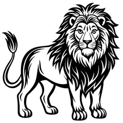 vector lion hand drawn line art isolated silhouet