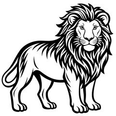 vector lion hand drawn line art isolated silhouet