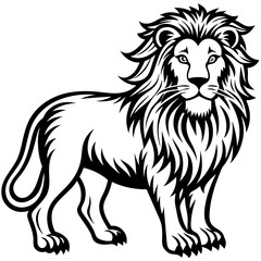 vector lion hand drawn line art isolated silhouet