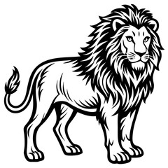 vector lion hand drawn line art isolated silhouet