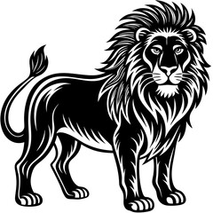 vector lion hand drawn line art isolated silhouet