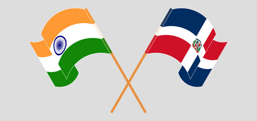 Crossed and waving flags of India and Dominican Republic