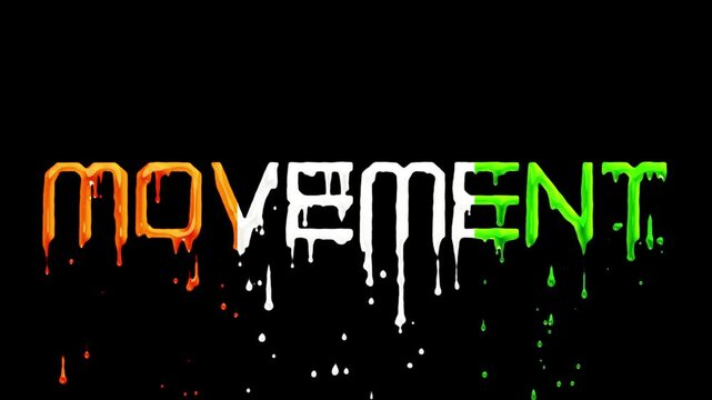 Vibrant Tri-Color Drip Animation on 'Movement' Text - High-Resolution Stock Video. Perfect for patriotic themes or cultural showcases.