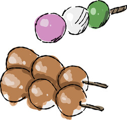 団子の手描きイラストセット