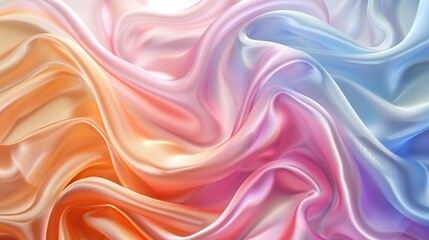Abstract Colorful Silk Fabric Draped in Soft Waves