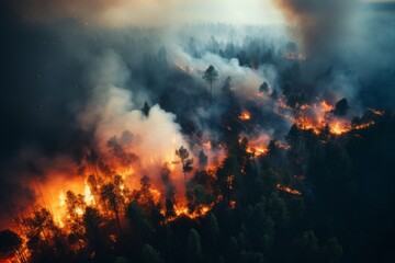 Aerial view of a forest wildfire