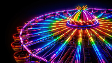 A colorful merry go round with lights on it