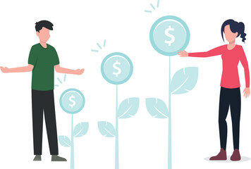 Boy and girl looking at dollar plants.