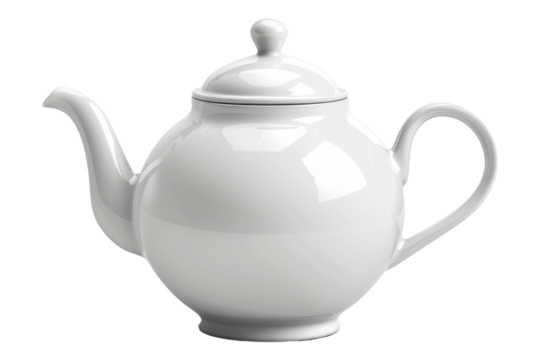White ceramic teapot isolated on transparent background
