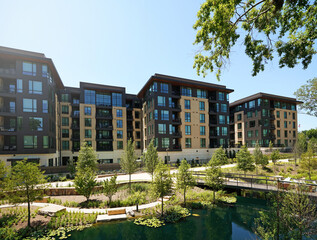 Apartments facing the Downtown Cary Park, in downtown Cary, North Carolina