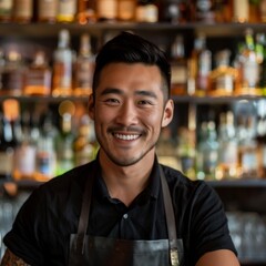 Naklejka premium Portrait of a young Asian male bartender