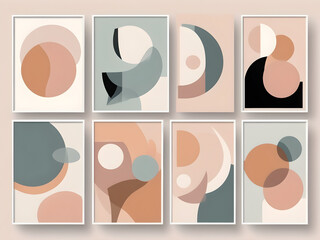 Fototapeta na wymiar Collection of minimalist shapes. Abstract contemporary modern trendy art posters in pastel colors.