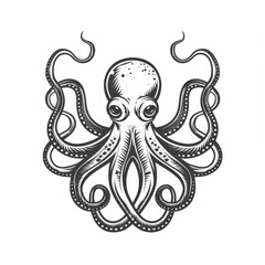 Fototapeta premium Isolated eight-limb mollusk icon with vulture-like claws. Vintage octopus with soft body. Kraken aquatic monster, aquarium creature. Retro devilfish.