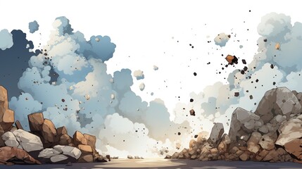 Crumbling Landscape with Dust and Debris