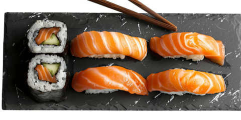 Top view of sushi on plate 