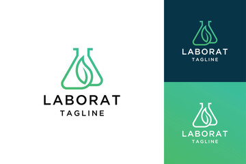 Minimalist nature lab logo designs concept, science and medicine creative symbol, leaf eco lab with a line logo design