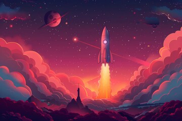 Obraz premium Rocket Launch Through a Starry Night