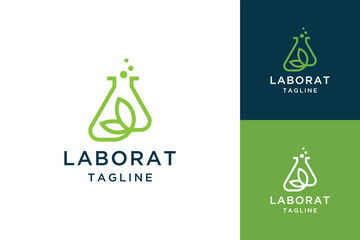 Minimalist nature lab creative logo design, science and medicine creative symbol, leaf eco laboratory with a line logo design