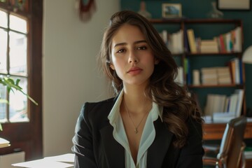 Fototapeta premium Portrait of a young Hispanic businesswoman in office