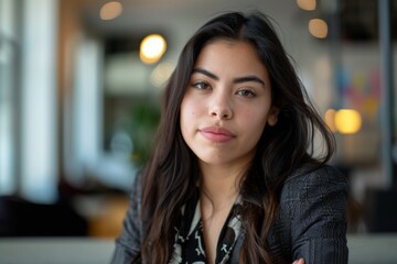 Fototapeta premium Portrait of a young Hispanic businesswoman in office