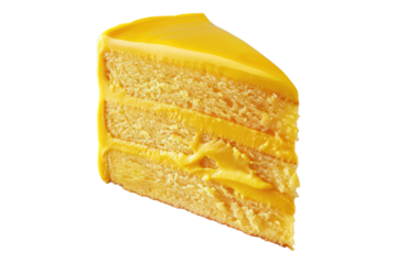 Yellow cake of slice isolated on transparent background