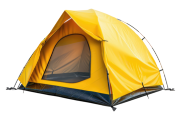 Yellow camping tent isolated on transparent background