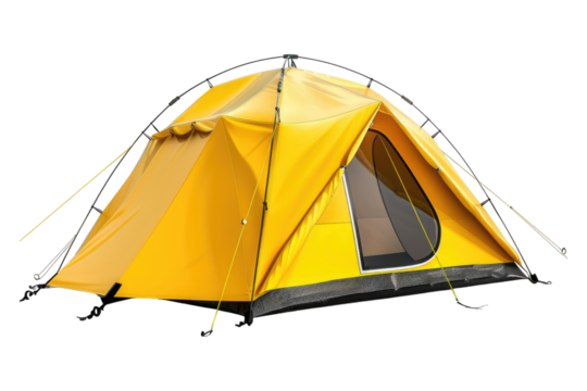 Yellow camping tent isolated on transparent background