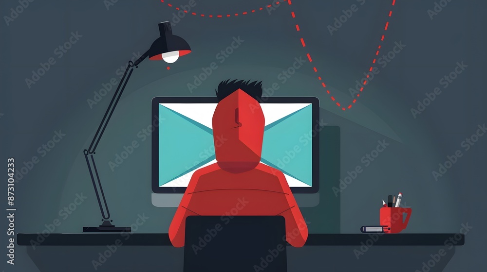 Poster a man is sitting in front of a computer monitor with a hoodie on. the room is dark and the man is fo