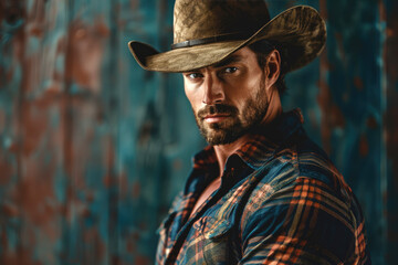 Bold and Defiant: Portrait of a Muscular Cowboy with Chiseled Abs