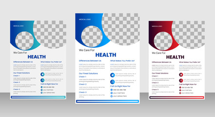 Medical flyer template and Corporate healthcare a4 flyer design template or leaflet. Corporate healthcare and medical cover and back page a4 flyer design template for print.