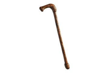 Wooden walking stick cane isolated on transparent background