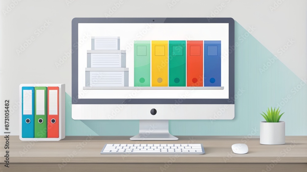 Wall mural minimalist white desktop interface window with colorful folders and files organized neatly in a simp