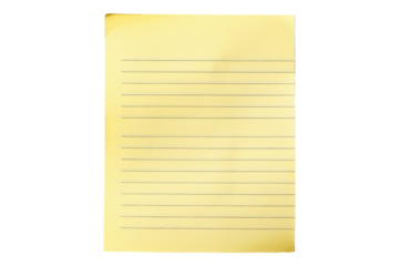 Yellow note paper isolated on transparent background
