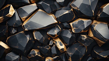 a pile of black and gold gemstones.